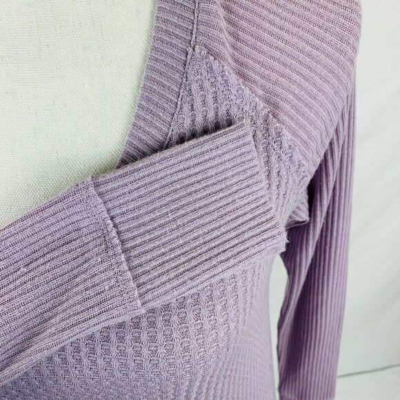 Maeve Pearson Waffle Knit Top Purple Pastel Thermal Long Sleeve V Neck Size XS - Picture 6 of 9